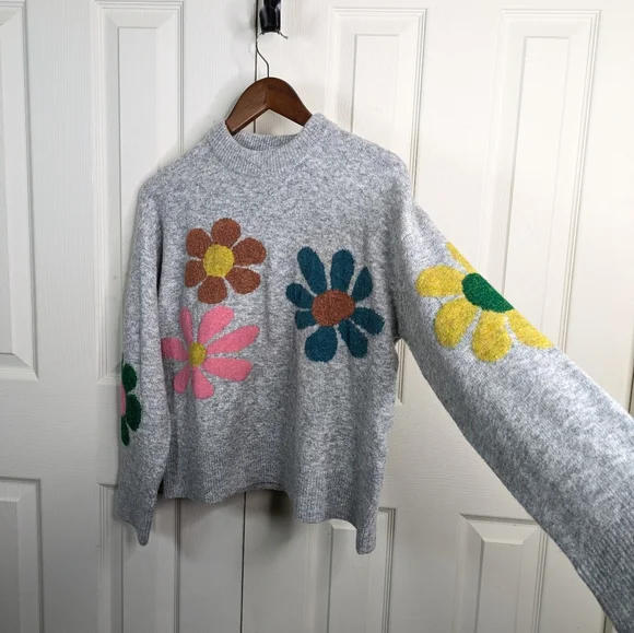 Natural Life Everyone’s Favorite Sweater XS Ash Flower Intarsia Daisy Whimsical - Picture 6 of 12